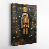 Christmas Tree Oil Painting Canvas Print, Gold Nutcracker Canvas Art, Holiday Wall Art, Festive Winter Home Decor, Xmas Canvas Wall Hanging