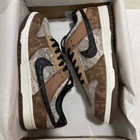 Low Top Sneakers, White Brown Colorway, Snake Pattern, Lace Up Design, Casual Gift for Sneaker Fans