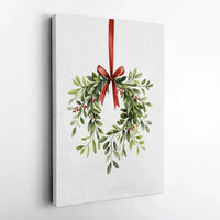 Christmas Wreath Canvas Print, Watercolor Mistletoe Canvas Art, Holiday Wall Art, Festive Botanical Canvas, Winter Home Decor Present