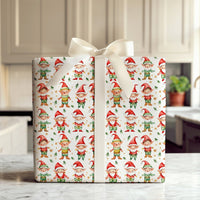 Holiday Gnome Wrapping Paper, Christmas Elf Wrapping Paper, Watercolor Pine and Snowflake Gift Wrap, Festive Xmas Present Wrapping Paper