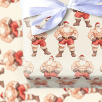 Muscular Bodybuilder Christmas Gift Wrap, Buff Santa Wrapping Paper, Humorous Gag Gift Wrapping Paper, White Elephant Paper Roll