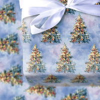 Blue Snowy Holiday Wrapping Paper, Watercolor Christmas Tree Wrapping Paper, Artistic Christmas Wrapping Paper, Seasonal Gift Wrap Roll
