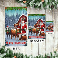 Santa Cows Red Barn Flag, Christmas Farm Garden Flag, Farmhouse Christmas Yard Flag, Winter Holiday Outdoor Flag Decor