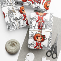 Adorable Christmas Girl Gift Wrap, Color-In Santa Wrapping Paper, Kids Coloring Activity Wrapping Paper, Holiday DIY Paper Roll, Xmas Gift Wrap