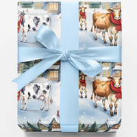 Winter Cityscape Holiday Gift Wrap, Christmas Cow Wrapping Paper, Adorable Farm Animal Present Paper, Festive Christmas Season Gift Wrap Roll