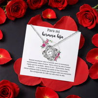 CZ Crystal Knot Necklace, Daughter Love Knot Necklace with Rose Box, Daughter Pendant Necklace, Meaningful Birthday Jewelry, Christmas Present