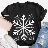 Snowflake Holiday Graphic Tee, School Nurse Christmas T-Shirt, Winter RN Nurse Shirt, Festive Hospital Staff Tee, Nurse Xmas Present