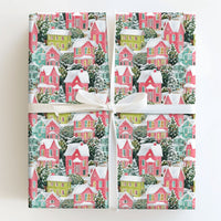 Watercolor Houses Holiday Gift Wrap, Snowy Village Christmas Wrapping Paper, Colorful Winter Town Wrapping Paper, Whimsical Scenic Gift Wrap