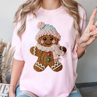 Faux Yarn Gingerbread Shirt, Knitted Gingerbread Man T-Shirt, Adorable Holiday Graphic Tee, Festive Christmas Gingerbread T-Shirt, Xmas Present