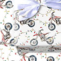 Dirt Bike Holiday Gift Wrap Roll, Motocross Christmas Wrapping Paper, Christmas Lights Dirt Biker Present Paper, Racing Theme Gift Wrap