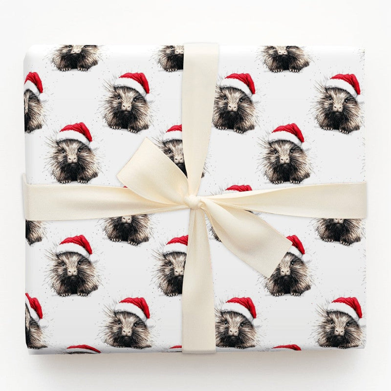 Adorable Animal Holiday Gift Wrap, Santa Hat Hedgehog Wrapping Paper, Watercolor Christmas Wrapping Paper, Festive Winter Wrapping Paper