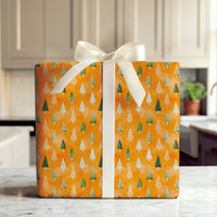 Orange Forest Holiday Wrapping Paper, Watercolor Tree Christmas Wrapping Paper, Modern Tree Wrapping Paper, Seasonal Holiday Gift Wrap