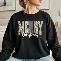 Checkered Holiday Lettering Crewneck, Merry Christmas Camo Sweatshirt, Southern Country Hunter Xmas Sweater, Winter Holiday Present