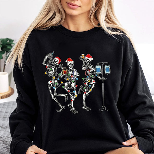 Humorous RN Holiday Sweatshirt, Dancing Skeletons Christmas Nurse Sweatshirt, Medical Student Nurse Sweatshirt, Hospital Crew