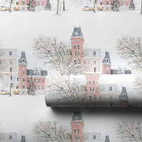 Vintage Christmas Village Gift Wrap, Snowy Winter Town Wrapping Paper, Yellow Car Holiday Wrapping Paper, Festive Winter Wrapping Paper