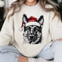 Santa Hat Dog Holiday Crewneck, German Shepherd Christmas Sweatshirt, Festive German Shepherd Xmas Sweater, Dog Lover Present