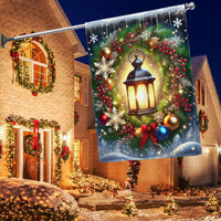 Festive Winter Holiday Yard Banner, Christmas Lantern Wreath Garden Flag, Double Sided Seasonal Flag, Porch Lawn Decor Present