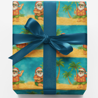 Aloha Beach Christmas Gift Wrap, Tropical Santa Wrapping Paper, Hawaiian Santa Gift Wrap, Coastal Holiday Wrapping Paper, Beach Gift Wrap