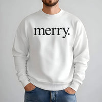 Retro Holiday Typography Crewneck, Minimalist Merry Christmas Sweatshirt, Clean Aesthetic Winter Pullover, Unisex Christmas Sweater Present