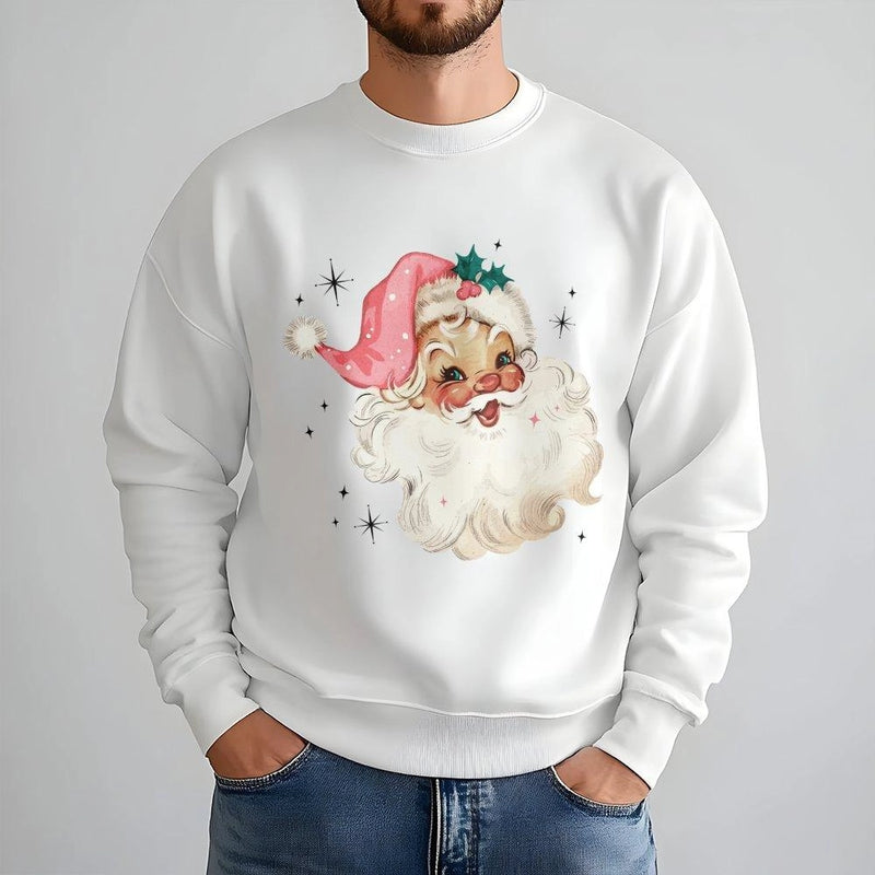 Adorable Pink Vintage Santa Claus Crewneck, Retro Santa Sweatshirt, Girly Pastel Christmas Holiday Sweater, Comfy Tis the Season Pullover Present
