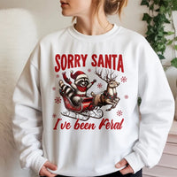 Humorous Trash Panda Ugly Sweater, Sorry Santa I've Been Feral Raccoon Sweatshirt, Adorable Holiday Raccoon Crewneck, Christmas Humor Present