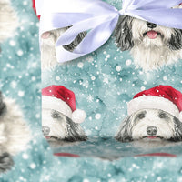 Santa Hat Dog Holiday Gift Wrap, Bearded Collie Christmas Wrapping Paper, Winter Pet Lover Paper Roll, Christmas Gift Wrap