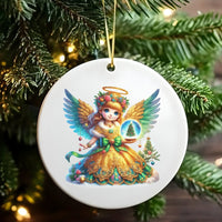 Adorable Holiday Fairy Ornament, Christmas Angel Ceramic Ornament, Snow Globe Tree Ornament, Festive Winter Keepsake Present for Family