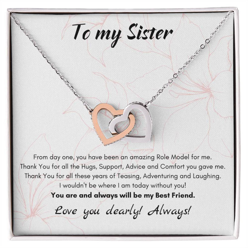 Sister Heart Necklace, Interlocking Hearts Necklace for Sister, Sentiment Message Heart Pendant Jewelry, Birthday Christmas Present for Her