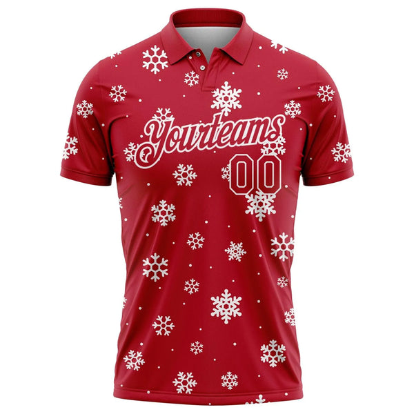 Red White Holiday Polo, Custom Christmas Snowflake Golf Polo Shirt, Personalized Christmas Polo Shirt, Golfer Holiday Present