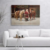 Cowboy Santa Claus with Horses Canvas Print, Western Santa Canvas Wall Art, Rustic Holiday Christmas Canvas Decor, Country Xmas Wall Art