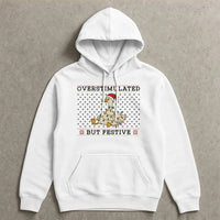 Humorous Christmas Duck Holiday Sweatshirt, Overstimulated but Festive Goose Hoodie, Adorable Animal Lover Hooded Pullover, Introvert Xmas Present