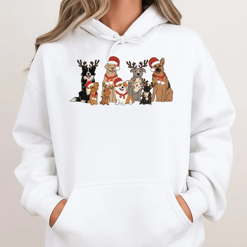 Reindeer Dog Christmas Hoodie, Christmas Dogs Hoodie, Adorable Dog Lover Hooded Sweatshirt, Festive Pet Mom Pullover, Dog Lover Holiday Present