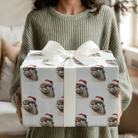 Adorable Otter Holiday Wrapping Paper, Santa Hat Otter Christmas Wrapping Paper, Humorous Animal Winter Wrapping Paper, Festive Pet Xmas Gift Wrap