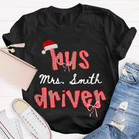 Personalized School Bus Driver Holiday Shirt, Custom Bus Driver Santa Hat Christmas T-Shirt, Christmas Bus Driver Tee, Holiday Present