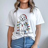 Festive Dog with Holiday Lights Shirt, Labrador Christmas T-Shirt, Adorable Lab Dog Graphic Tee, Dog Lover Xmas Holiday T-Shirt, Pet Present