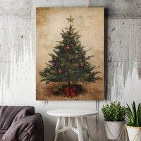 Rustic Holiday Canvas Wall Art, Vintage Christmas Tree Canvas Print, Red Ornaments Canvas Decor, Winter Xmas Wall Art, Festive Holiday Present