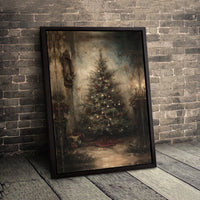 Rustic Holiday Canvas Print, Vintage Christmas Tree Canvas Art, Oil Painting Christmas Wall Decor, Festive Winter Canvas, Holiday Home Present