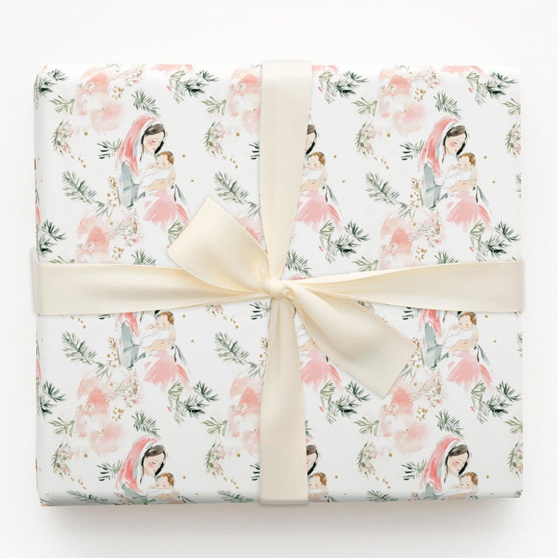 Nativity Holiday Gift Wrap, Madonna and Child Christmas Wrapping Paper, Religious Watercolor Wrapping Paper, Christian Xmas Gift Wrap Roll