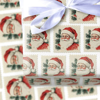 Retro Christmas Wrapping Paper, Vintage Santa Postage Stamp Wrapping Paper, Nostalgic Holiday Gift Wrapping Paper, Classic Xmas Gift Wrap