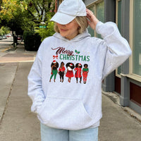 Festive Melanin Queen Holiday Pullover, Black Girl Magic Christmas Hoodie, African American Xmas Hooded Sweatshirt, Winter Present for Her