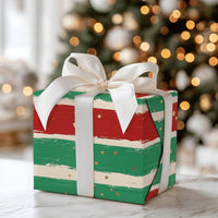 Red and Green Holiday Gift Wrap, Striped Christmas Wrapping Paper, Painted Stripe Wrapping Paper, Gold Confetti Present Wrapping Paper