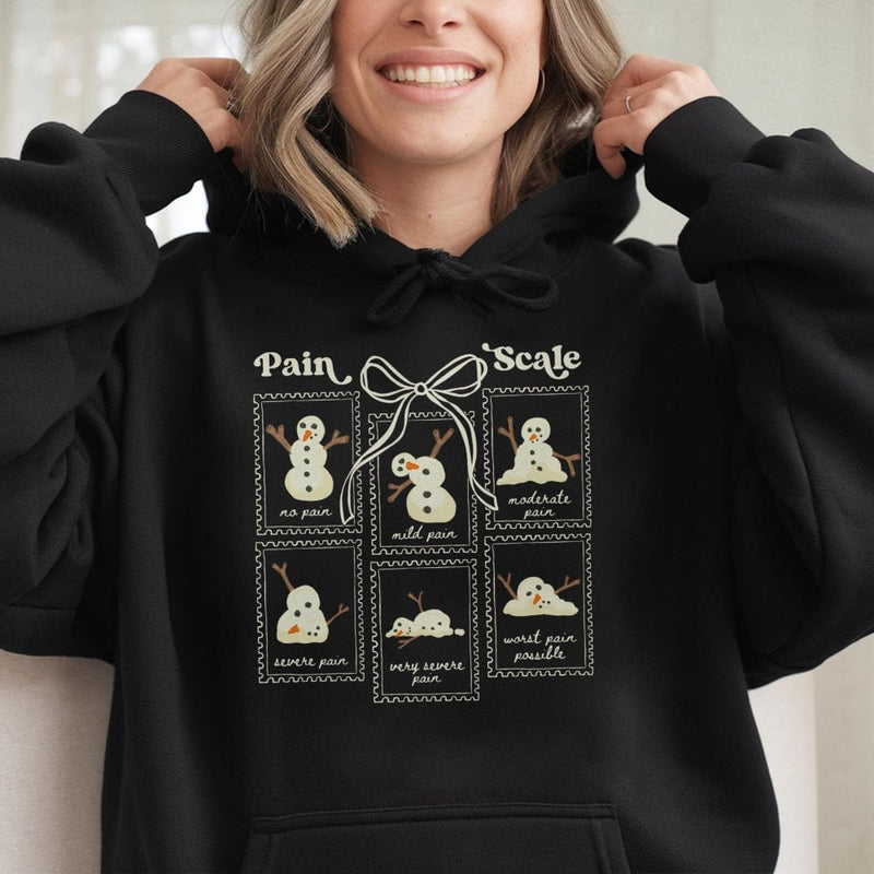 Medical Christmas Hooded Sweatshirt, Humorous Snowman Pain Scale Hoodie, Adorable Nurse Holiday Pullover, Hospital Healthcare Worker Present