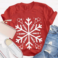 Snowflake Holiday Graphic Tee, School Nurse Christmas T-Shirt, Winter RN Nurse Shirt, Festive Hospital Staff Tee, Nurse Xmas Present