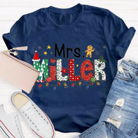 Custom Name Holiday Tee, Personalized Christmas Teacher T-Shirt, Adorable Merry Educator Shirt, Christmas Teacher Present