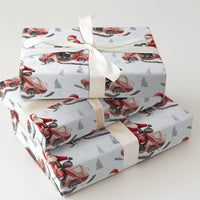 Watercolor Snowmobile Gift Wrap, Santa Snowmobile Christmas Wrapping Paper, Santa Claus Holiday Wrapping Paper, Festive Gift Wrapping Paper