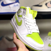 Mid Top Basketball Shoes, White Green Colorway, Lace Up Design, Casual Gift for Shoe Lovers