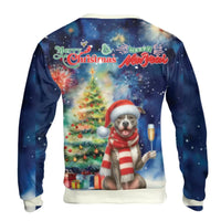 Humorous Dog Holiday Sweater, Pitbull Christmas Sweatshirt, Dog Holding Champagne Crewneck, Pitbull Xmas Sweatshirt, Dog Lover Holiday Present