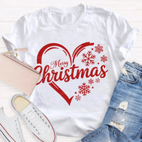 Festive Holiday Snowflake Christmas Shirt, Christmas Snowflakes and Hearts T-Shirt, Adorable Winter Graphic Tee, Holiday Present Christmas T-Shirt