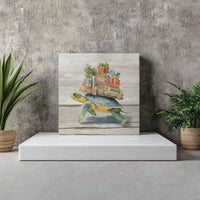 Holiday Presents Watercolor Animal Print, Sea Turtle Christmas Canvas Wall Art, Coastal Christmas Canvas Decor, Winter Digital Download
