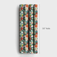 Christmas Holly Gift Wrap, Watercolor Poinsettia Wrapping Paper, Botanical Pine Wrapping Paper Roll, Festive Holiday Present Wrap Paper
